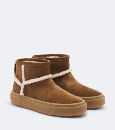 Hogan H705 Shearling-trimmed Suede Ankle Boots In Brown