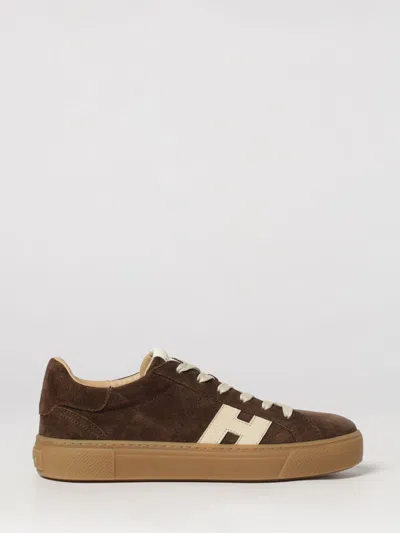 Hogan H705 Sneakers In Calfskin And Suede With Contrasting H Logo In Brown