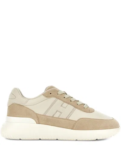 Hogan Sneakers Perforated Upper Round Toe Rubber Sole In Brown