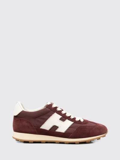 Hogan H727 Suede And Nylon Sneakers With Monogram And Notched Sole In Brown