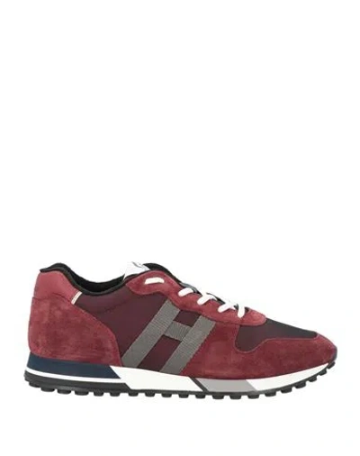 Hogan H86run Man Sneakers Burgundy Size 8.5 Leather, Textile Fibers In Red