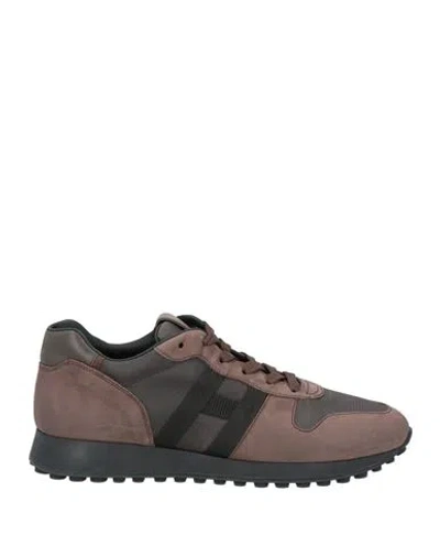 Hogan H86run Man Sneakers Chocolate Brown Size 9 Leather, Textile Fibers