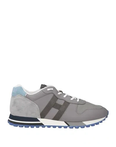 Hogan H86run Man Sneakers Grey Size 9 Leather, Textile Fibers In Gray