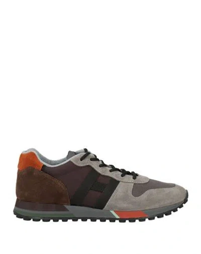 Hogan H86run Man Sneakers Grey Size 9 Leather, Textile Fibers In Gray