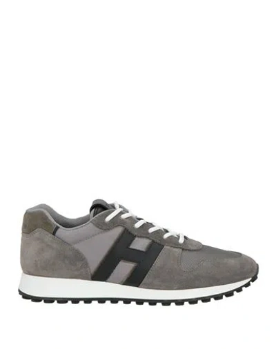 Hogan H86run Man Sneakers Grey Size 9 Leather, Textile Fibers In Gray