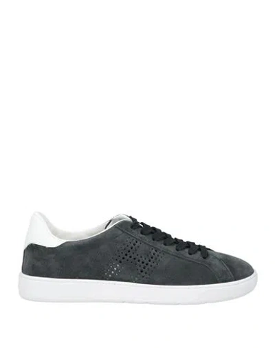 Hogan H86run Man Sneakers Midnight Blue Size 8 Leather In Black