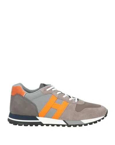 Hogan H86run Man Sneakers Taupe Size 6 Leather, Textile Fibers In Gray