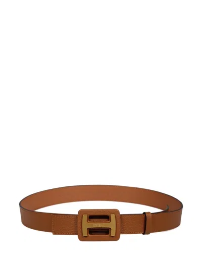 Hogan Hammered Leather Belt With Iconic Maxi H Buckle