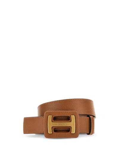 Hogan Logo Engraved Belt In Brown