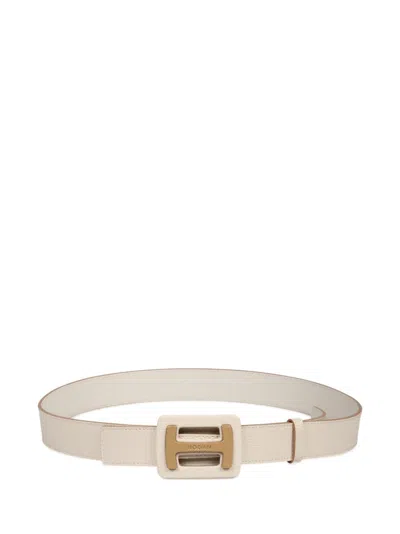 Hogan Hammered Leather Belt With Maxi H Buckle