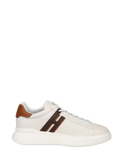 Hogan Hammered Leather H580 Sneakers With Memory Foam Insole In White