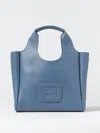 Hogan Small Leather Tote Bag With Structured Shape In Gnawed Blue