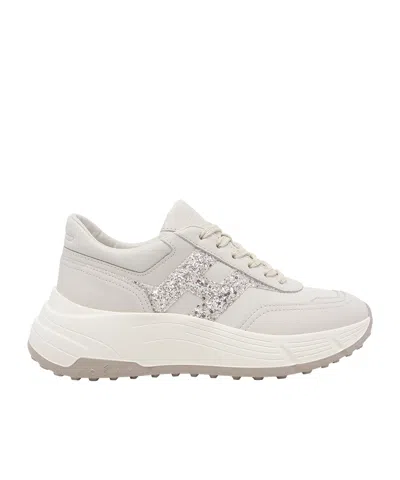 Hogan Hi-fi Glitter Logo Sneakers In White