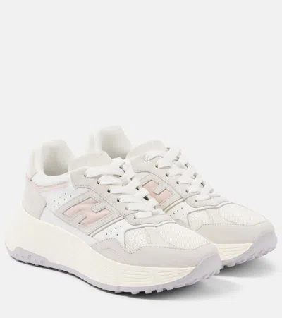 Hogan Hi-fi Glitter Suede And Leather Sneakers In White
