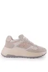 Hogan Hi-fi Sneakers In Suede And Mesh In Bianco/rosa