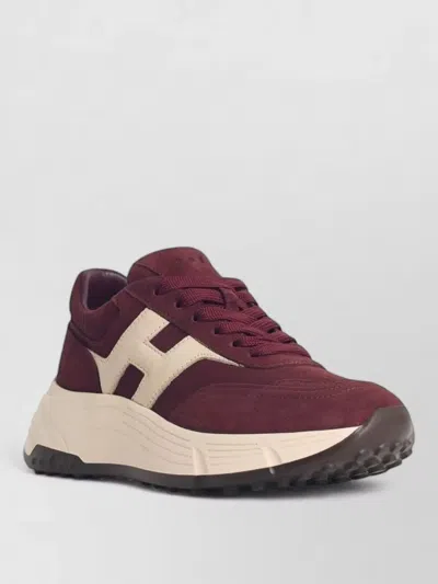 Hogan H669 Sneakers In Calfskin And Suede With Chunky Sole In Burgundy