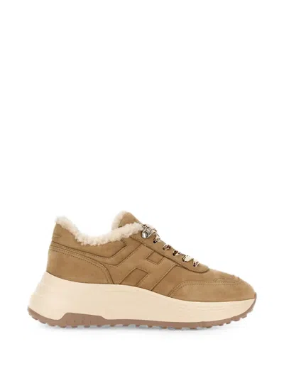 Hogan Hi-fi Shearling-trim Sneakers In Neutral