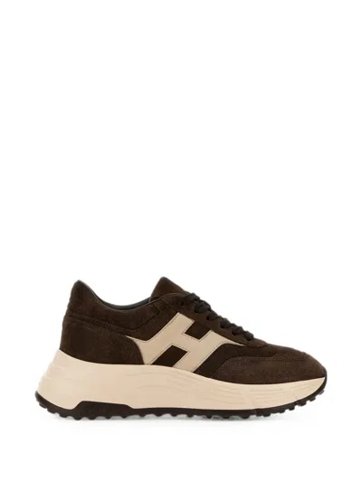 Hogan H669 Sneakers In Calfskin And Suede With Chunky Sole In Brown