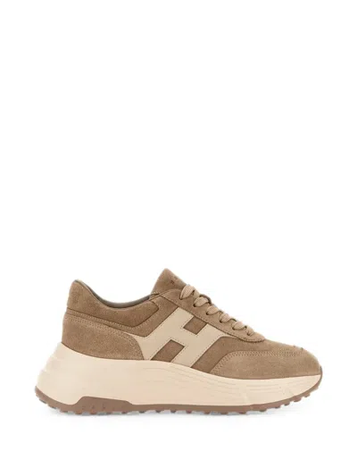 Hogan Beige Hi-fi Suede Leather Sneakers In Brown