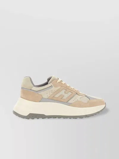 Hogan High Sole Leather Fabric Sneakers In Yellow