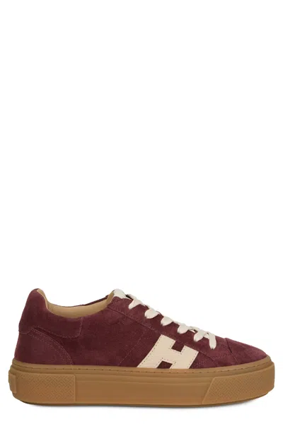 Hogan Sneakers Platform Sole Lace Up Design In Burgundy