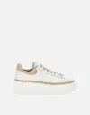 Hogan Ivory Brown Lace-up Sneakers With Textured Sole In White