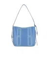 Hogan Cognac Blue Calf Leather Shoulder Bag In Light Blue