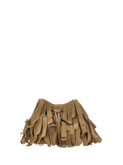 Hogan Hocket Mini Bucket Bag In Suede With Fringe Workmanship In Beige