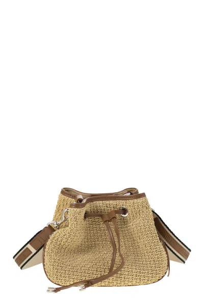 Hogan Hocket Mini Raffia And Leather Bucket