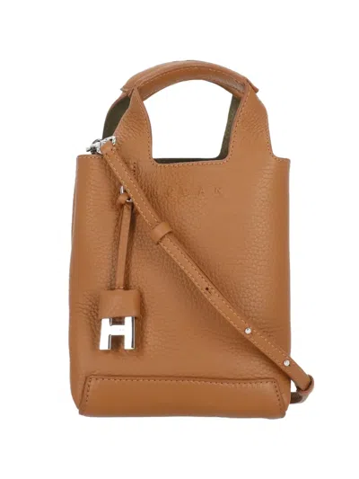 Hogan Tote Bag Removable Shoulder Strap Top Handles In Brown