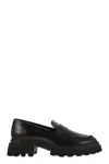 Hogan 10-storey Smooth Leather And Workwear Sole Loafers Shoes In Black