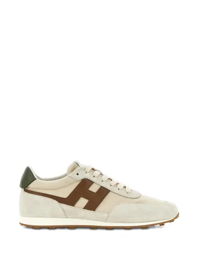 Hogan Athletic Suede And Fabric Sneakers In Gold