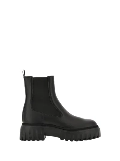 Hogan Black Leather Boots With Elastic Side Panels