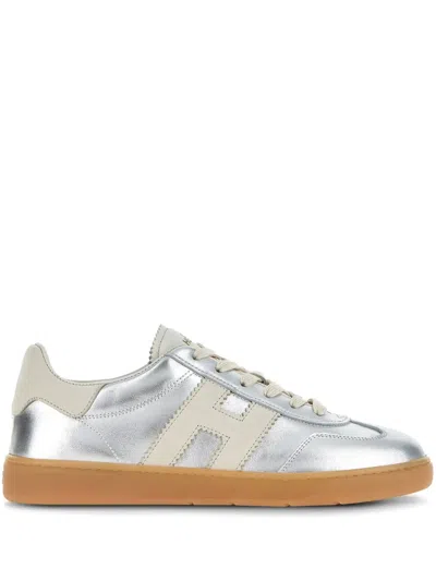 Hogan Cool Metallic Leather Sneakers In Silver