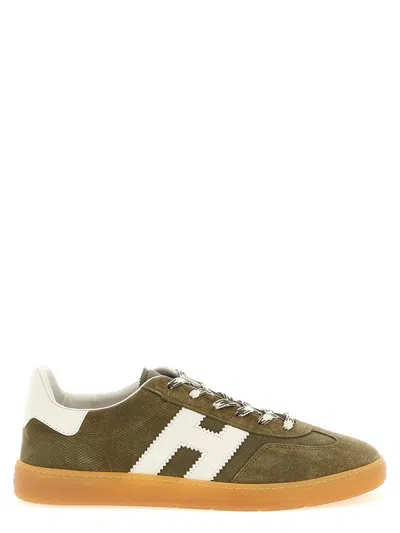 Hogan Cool Suede Sneakers With Nappa Leather Perforated H Detail Shoes In Green