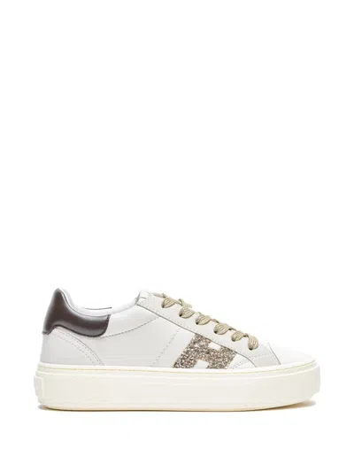 Hogan Crosswind Nappa Leather And Suede Sneakers With Glitter H Detail In White