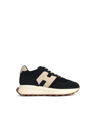 Hogan H641 Suede Sneakers Side H Rounded Toe In Neutral