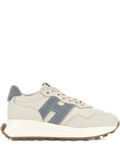 Hogan H641 Smooth Leather Sneakers With Suede H In Neutral