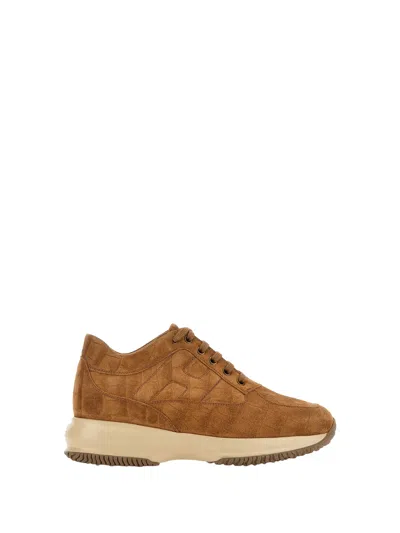 Hogan Interactive Sneakers In Suede, Beige Color, Crocodile Print, Padded H On The Side, Remov In Brown