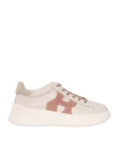 Hogan Leather Sneakers Rebel Panelled Platform Round Suede In White