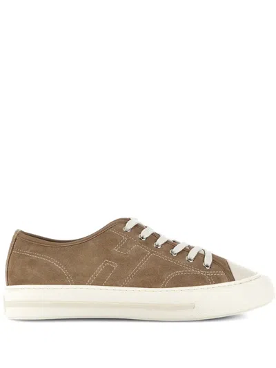 Hogan H691 Allacciato H Cuciture Sneakers In Beige In Brown