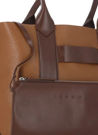 Hogan Script Medium Leather Handbag In Brown