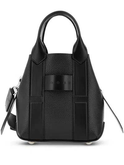 Hogan Script Small Leather Tote Bag In Black