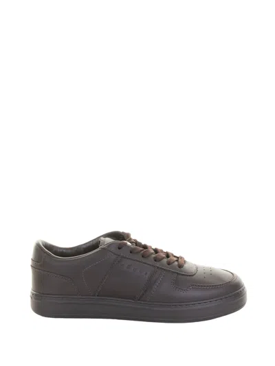 HOGAN HOGAN HOGAN SKEAKER H-TV IN SMOOTH BROWN LEATHER, RUBBER SOLE, 8 MM MEMORY FOAM INSOLE.