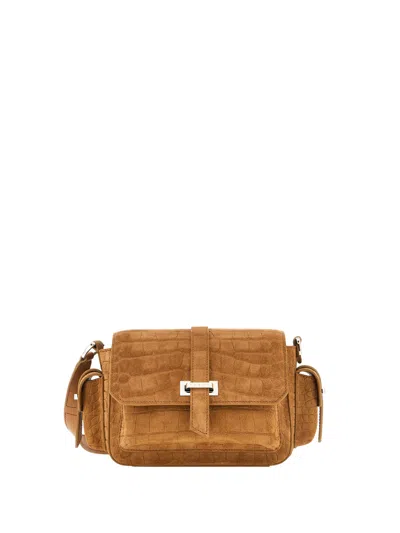 Hogan Small Flap Bag In Suede With Crocodile Print, Beige Color, Versatile Shoulder Strap, Sem