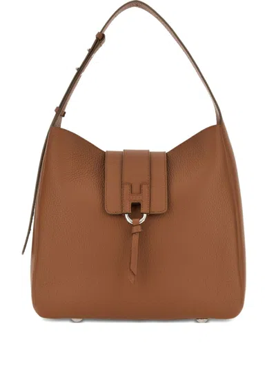 Hogan Trend Leather Hobo Bag In Brown