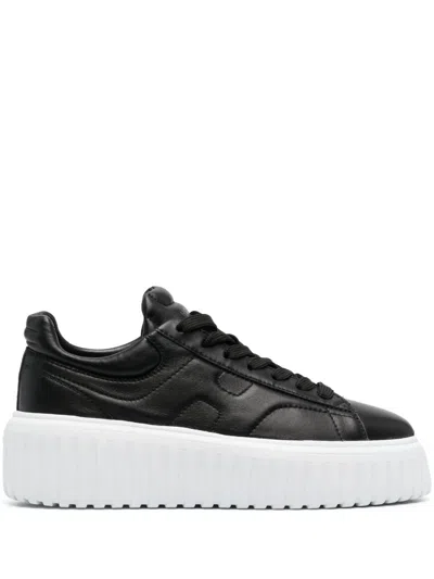 Hogan H-stripes Logo-patch Platform Sneakers In Black