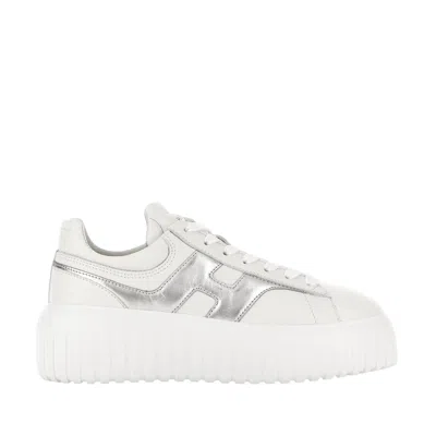 Hogan Women Silver H-stripes Leather Sneakers, 7.5 Luxury Sneakers For Women Darveys In White