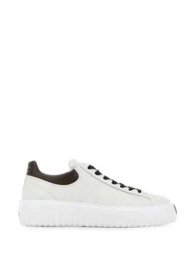 Hogan Leather H Stripes Sneakers Contrast Heel In White