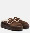 Hogan Hstripes Shearling-trimmed Platform Loafers In Brown